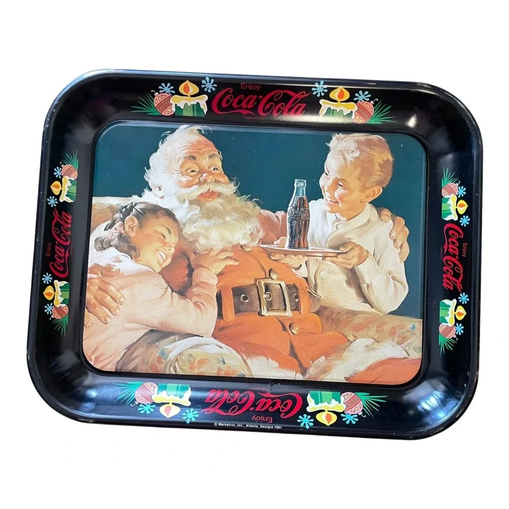 Vintage 1981 Coca-Cola Christmas Serving Tray Santa Claus Children Advertising